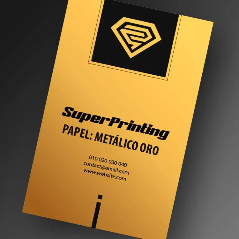 Tarjetas de visita brillantes con papel especial metálico en oro