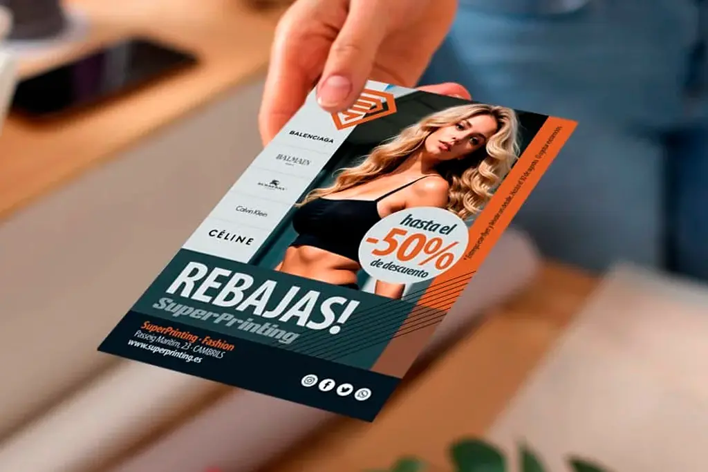 Ejemplo de flyer eficaz publicitario para tiendas de moda.