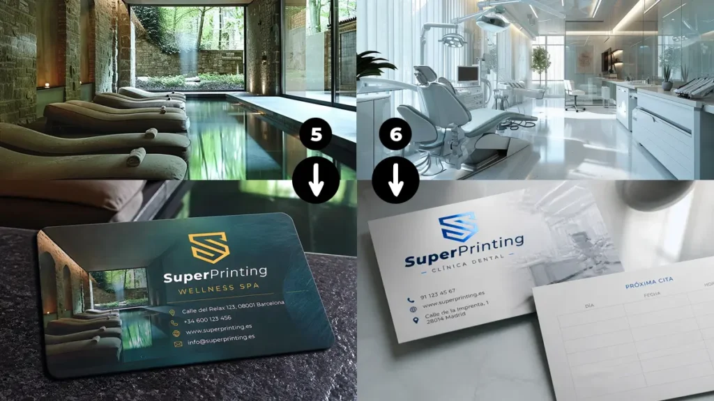Diseño de tarjetas de visita para spa, bienestar y clínica dental con tarjeta en PVC y tarjeta premium