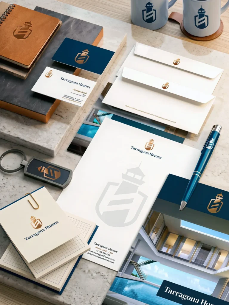 Ejemplo de papelería corporativa premium para una inmobiliaria