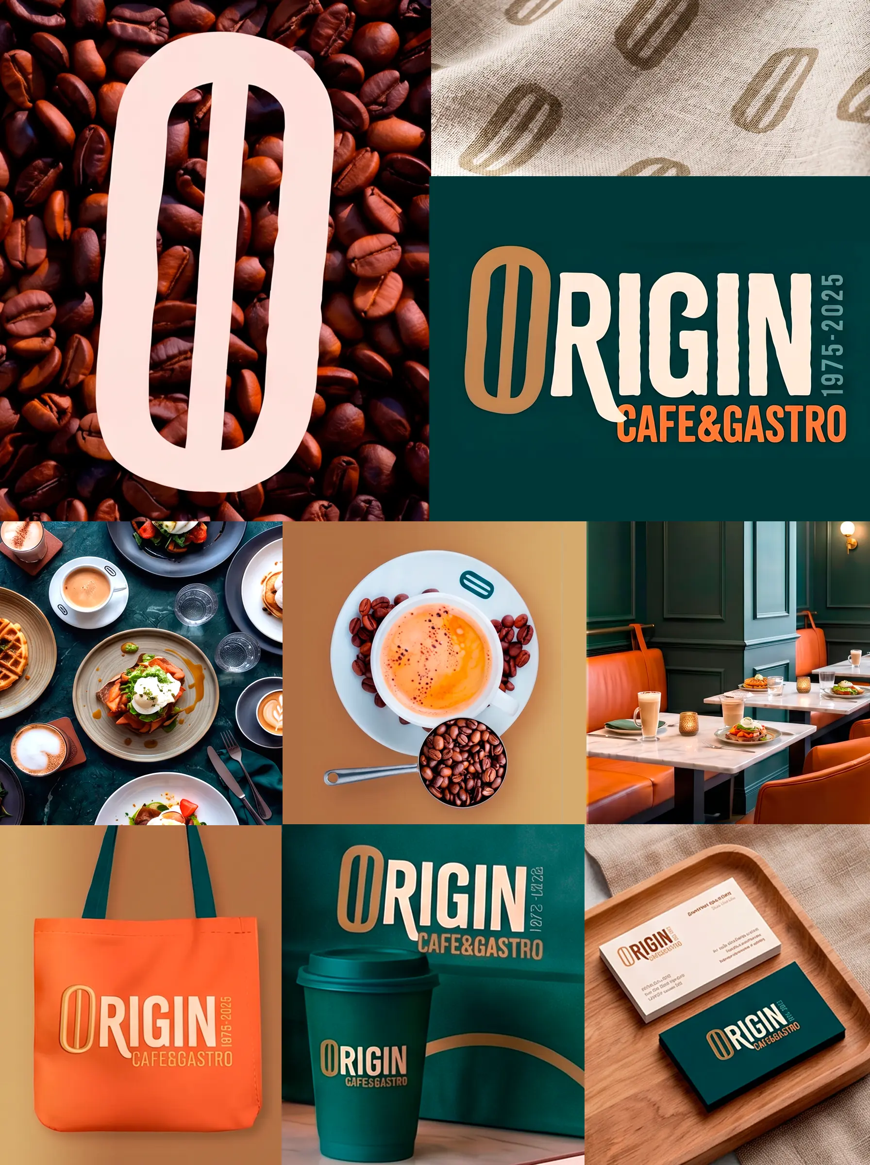 Rebranding de Origin Café & Gastro con evolución de marca desde la cafetería original hasta una identidad más moderna y gastronómica