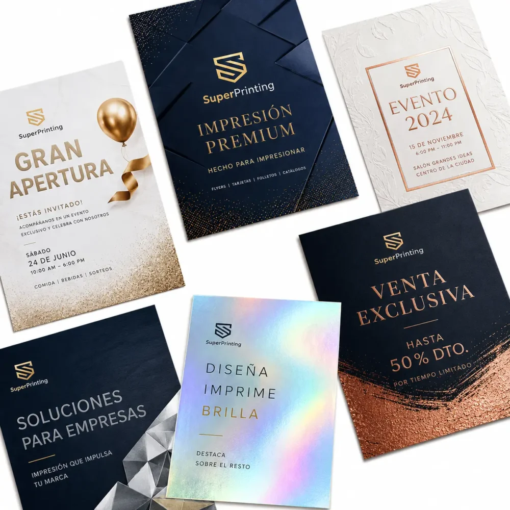 Flyers publicitarios premium personalizados con acabados especiales para campañas de empresa