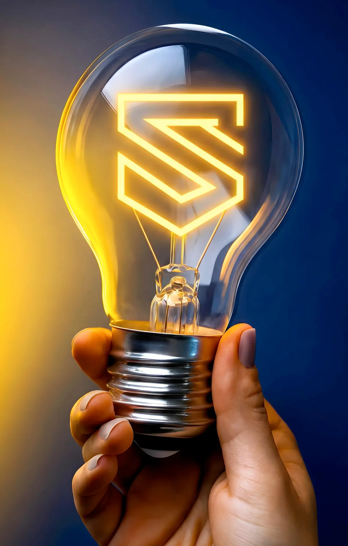 Bombilla encendida con el logo de SuperPrinting como símbolo de ideas para el servicio de diseño gráfico online profesional