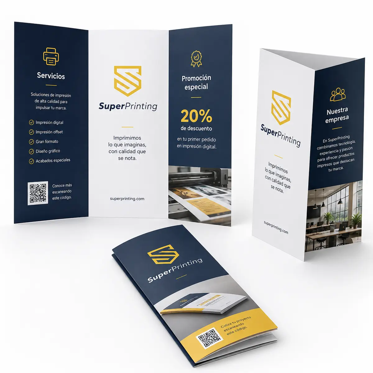 Imprimir trípticos publicitarios online en SuperPrinting