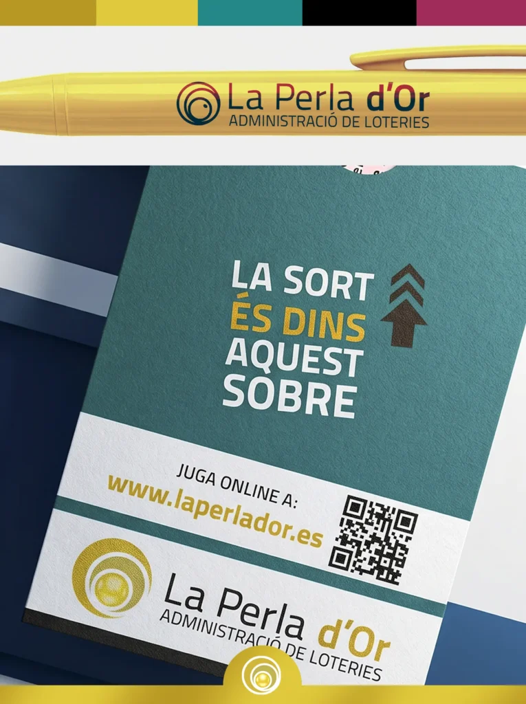 Sobres de lotería porta décimos con código qr de La Perla d'Or realizados en SuperPrinting