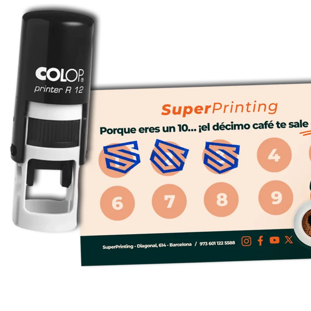 Detalle de las tarjetas de fidelidad con sello personalizado de SuperPrinting