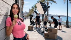 Andrea Soler durante el shooting de ropa Jack & Jones personalizada de SuperPrinting
