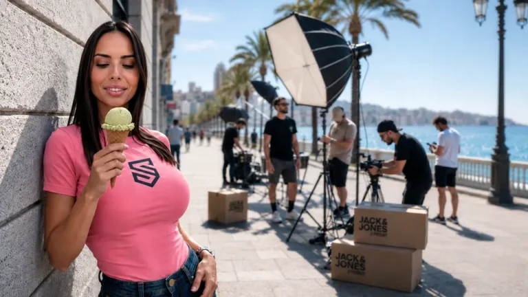 Ropa Jack and Jones personalizada: un shooting, un yate y un helado por los suelos 1 Andrea Soler durante el shooting de ropa Jack & Jones personalizada de SuperPrinting
