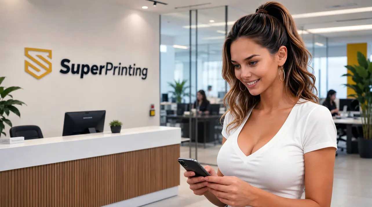 Carla Camps en el servicio de atención al cliente de SuperPrinting