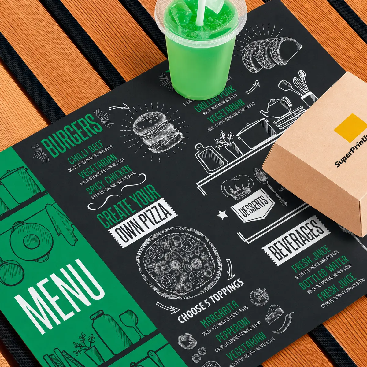 Diseño gráfico e imprenta para restaurantes y hostelería 6 manteles superprinting