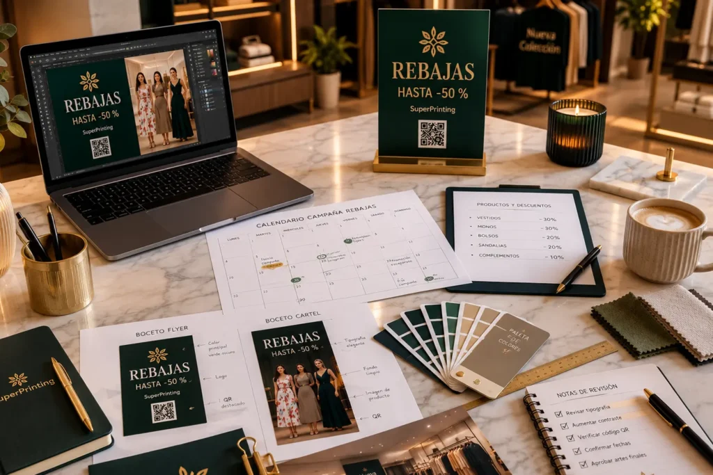 Planificación de una campaña de rebajas con calendario, descuentos y diseños