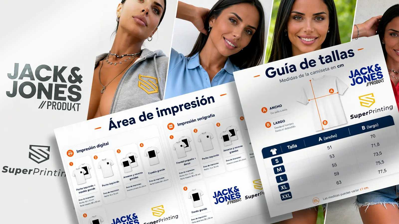 Ropa Jack and Jones personalizada: un shooting, un yate y un helado por los suelos 12 Técnicas y áreas de impresión, guía de tallas de ropa Jack and Jones personalizada