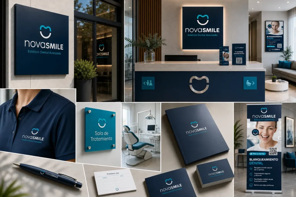 NovaSmile · Branding para clínica dental: diseño de logotipo e identidad visual 6 Aplicaciones del branding de la clínica dental NovaSmile