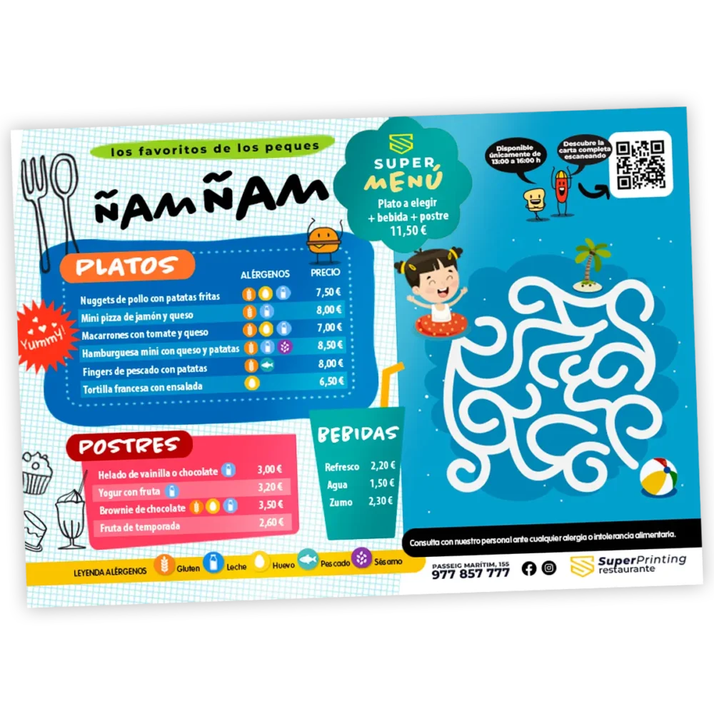 mantel-menu-infantil-para-restaurantes-laberinto Mantel menú infantil para restaurantes, con laberinto