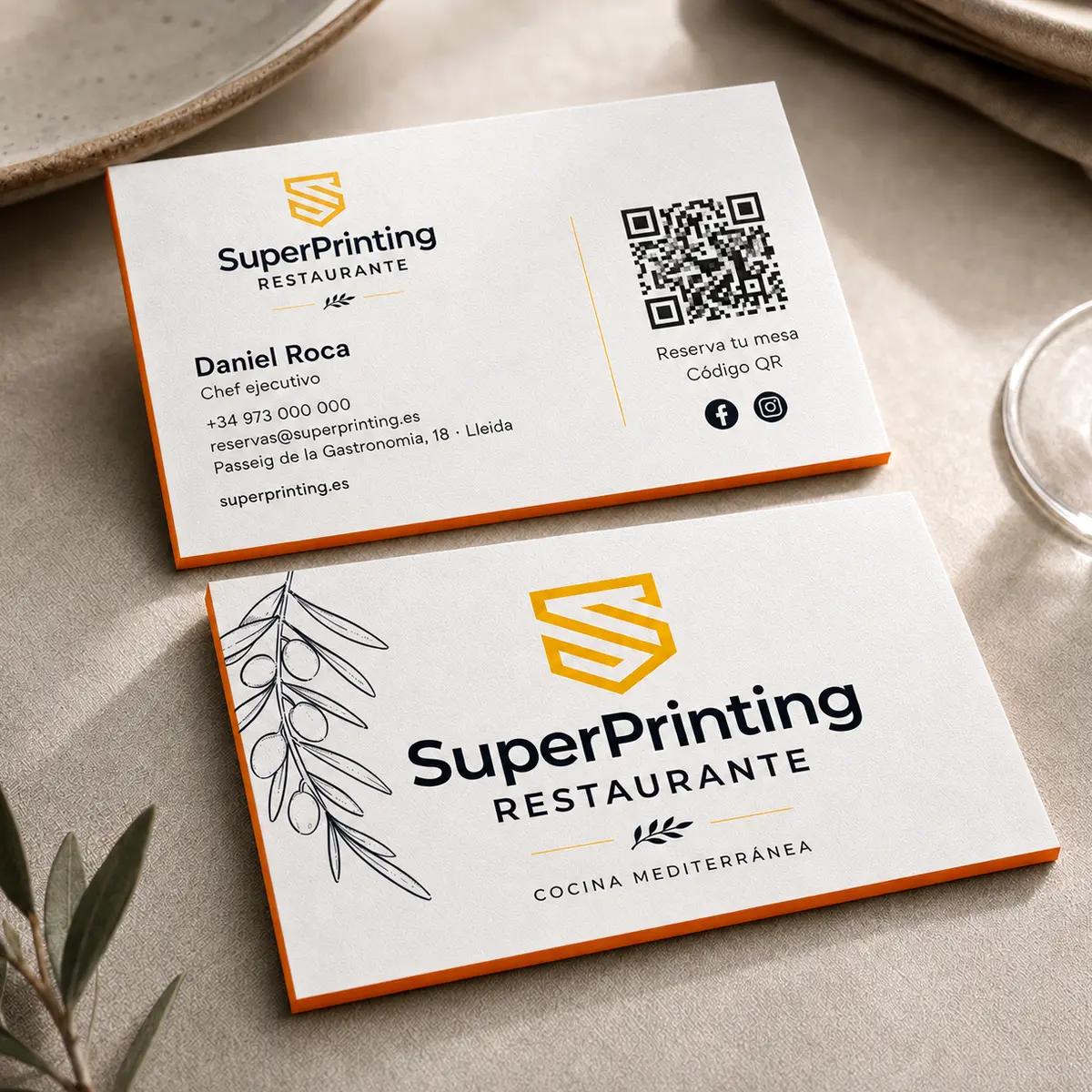 Imprenta para restaurantes y hostelería con diseño gráfico 27 Tarjeta de visita para restaurante mediterráneo