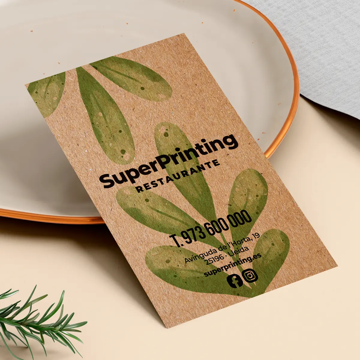 Imprenta para restaurantes y hostelería con diseño gráfico 28 Ejemplo de tarjeta de visita para restaurante vegano