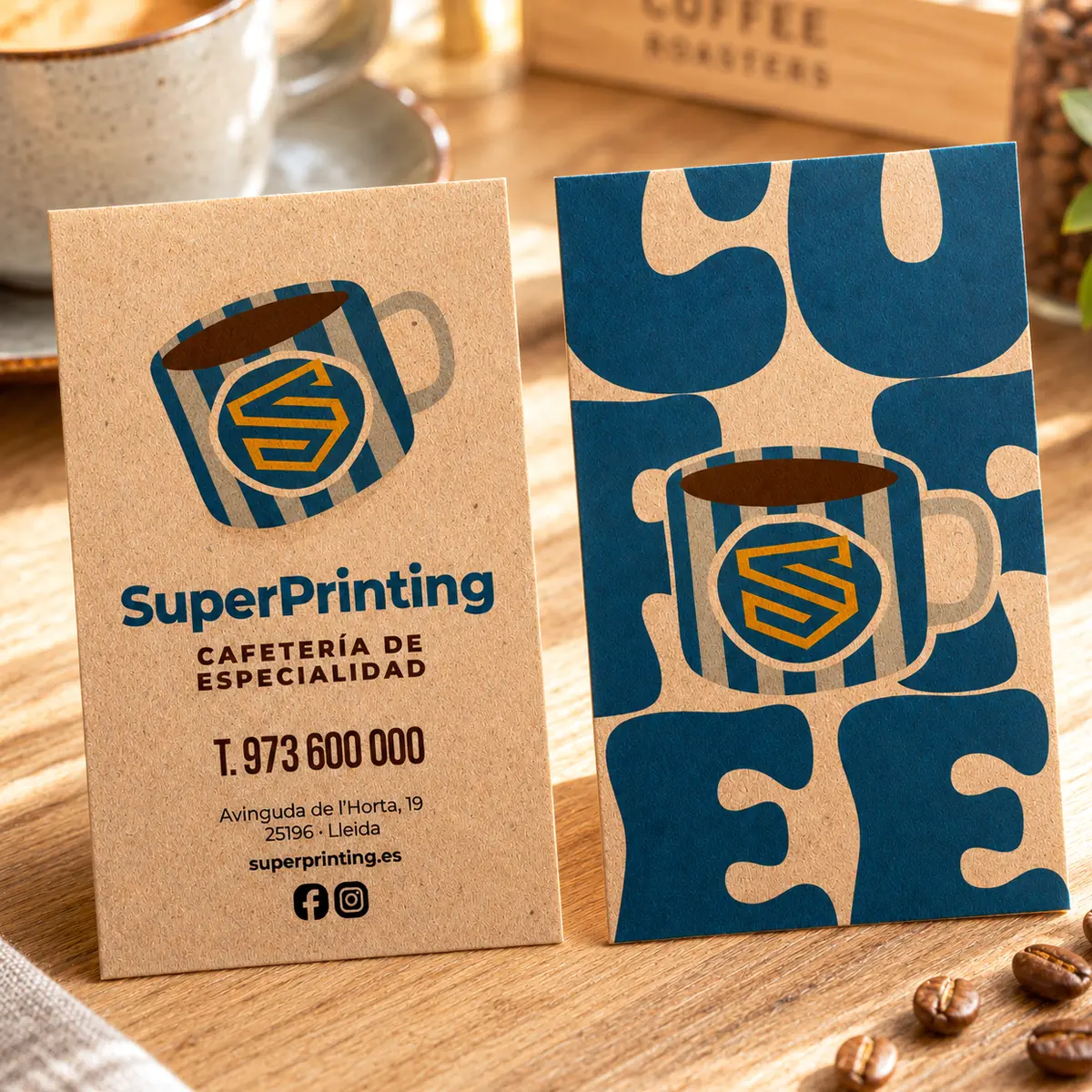 Imprenta para restaurantes y hostelería con diseño gráfico 30 Tarjetas para cafeterías, con aspecto natural