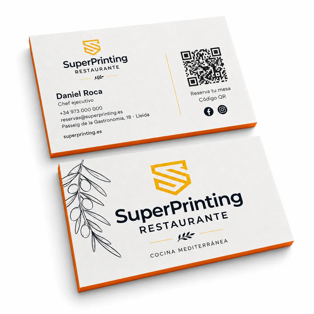 Tarjetas de visita para restaurantes mediterráneos en SuperPrinting