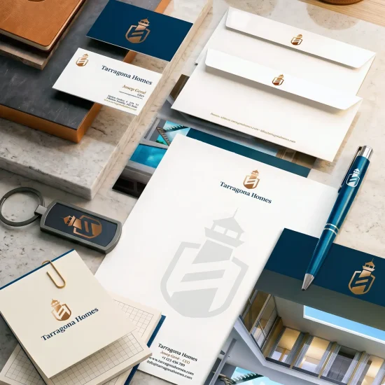 Ejemplo de papelería corporativa premium para una inmobiliaria